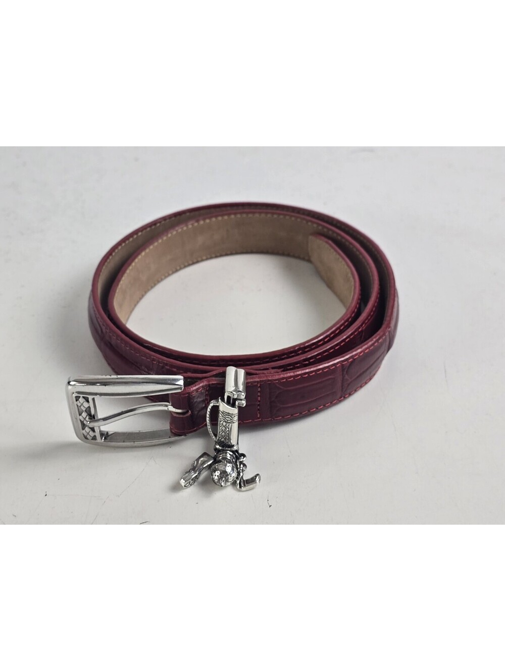 Brighton Red Reptile Embossed Belt Silver Buckle w/Golf Charms  L-34" C3012  USA